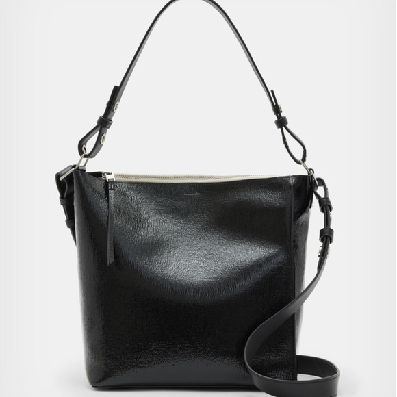 All Saints Handbags - NWT $319 ALLSAINTS Kita Leather Messenger Crossbody Bag in Black Shine!